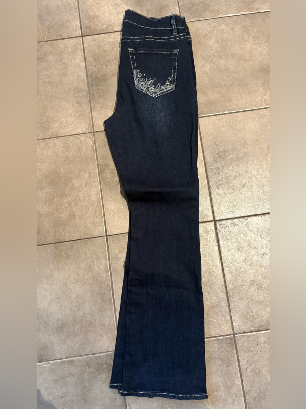 Women’s Dark Blue Boot Cut Jeans with Embroidered Pocket